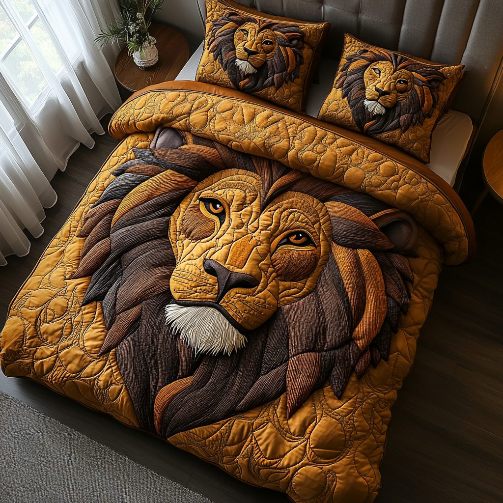 Savanna Soul quilted 3-piece bedding set on a made bed with two matching pillow shams