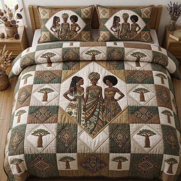 Savanna Unity quilted 3-piece bedding set on a made bed with two matching pillow shams