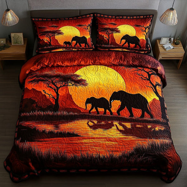 Savanna View quilted 3-piece bedding set on a made bed with two matching pillow shams