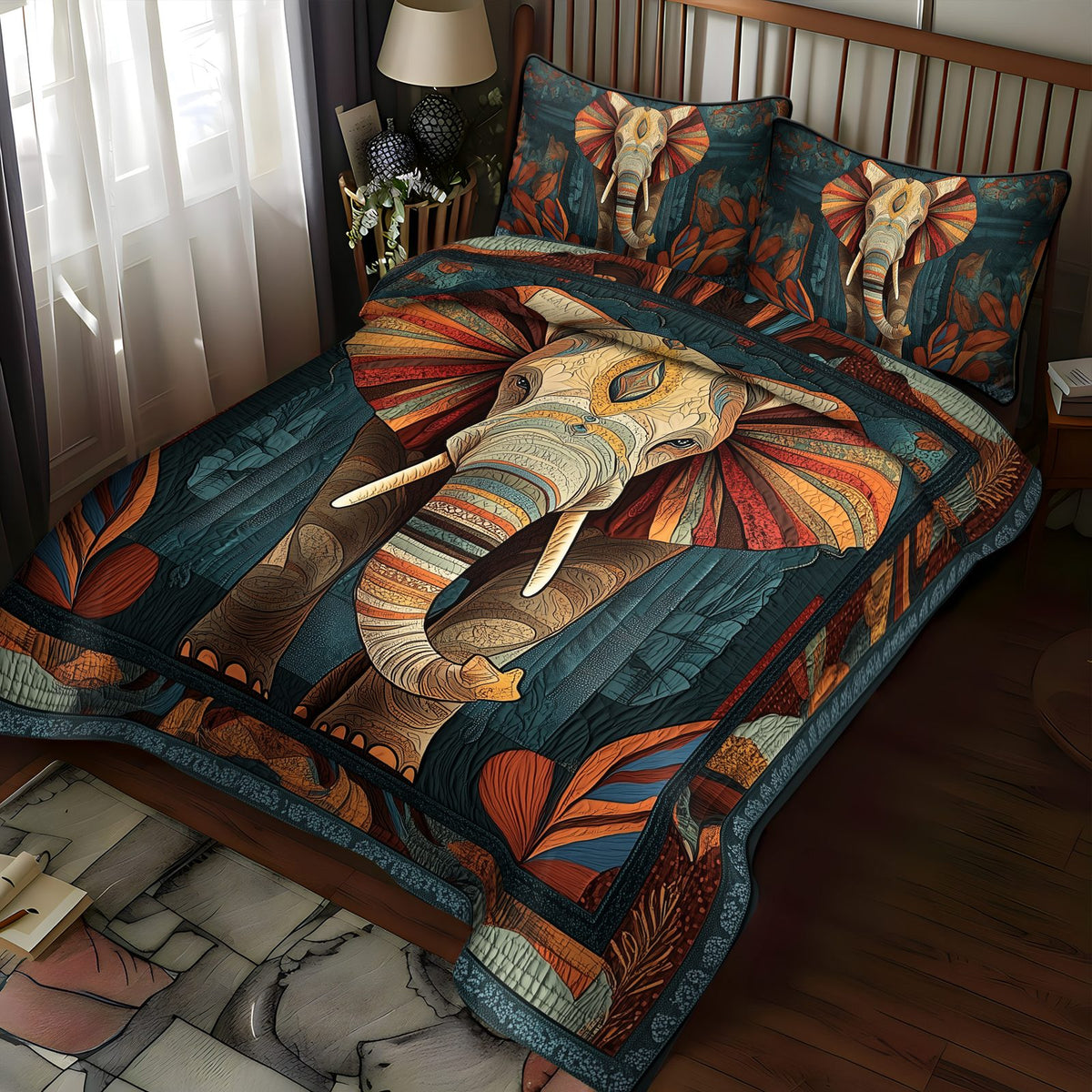 Savannah Giant quilted 3-piece bedding set on a made bed with two matching pillow shams