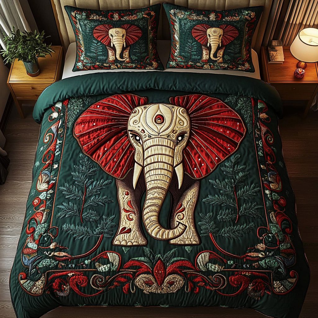 Savannah Guardian quilted 3-piece bedding set on a made bed with two matching pillow shams