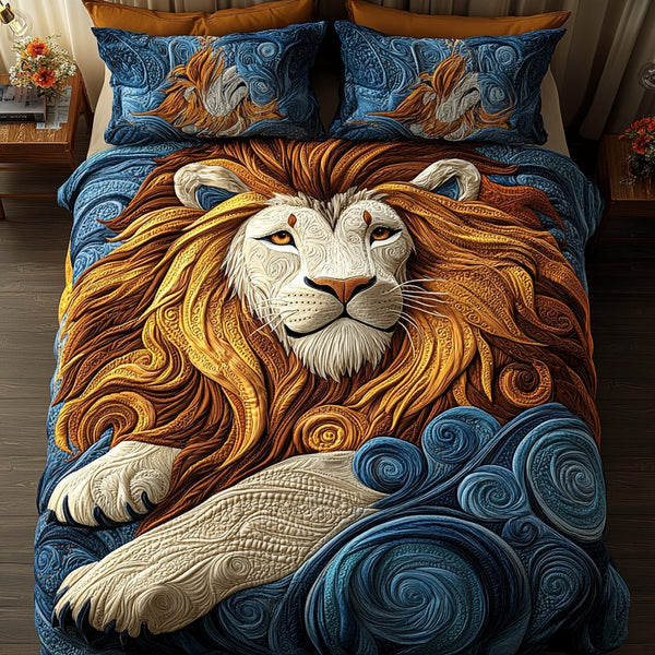 Savannah Sentinel quilted 3-piece bedding set on a made bed with two matching pillow shams