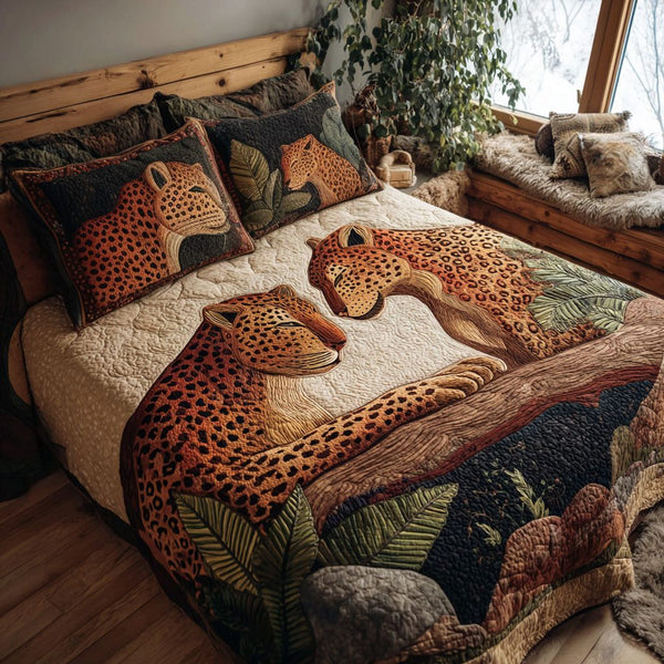 Savannah Soulmates quilted 3-piece bedding set on a made bed with two matching pillow shams