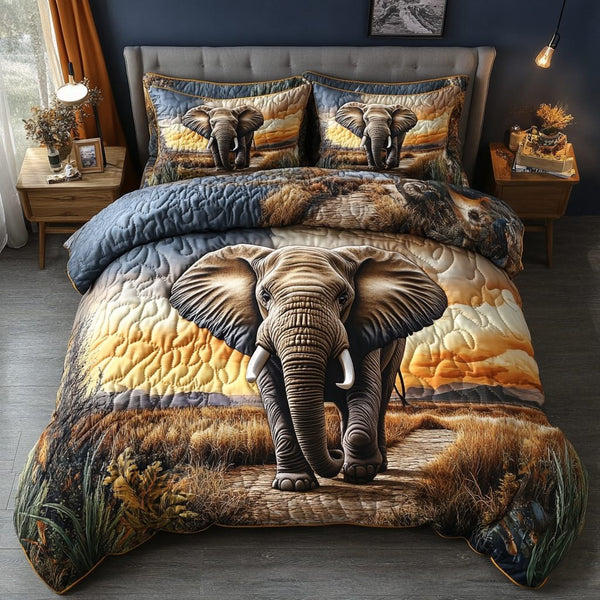 Savannah Stroll quilted 3-piece bedding set on a made bed with two matching pillow shams