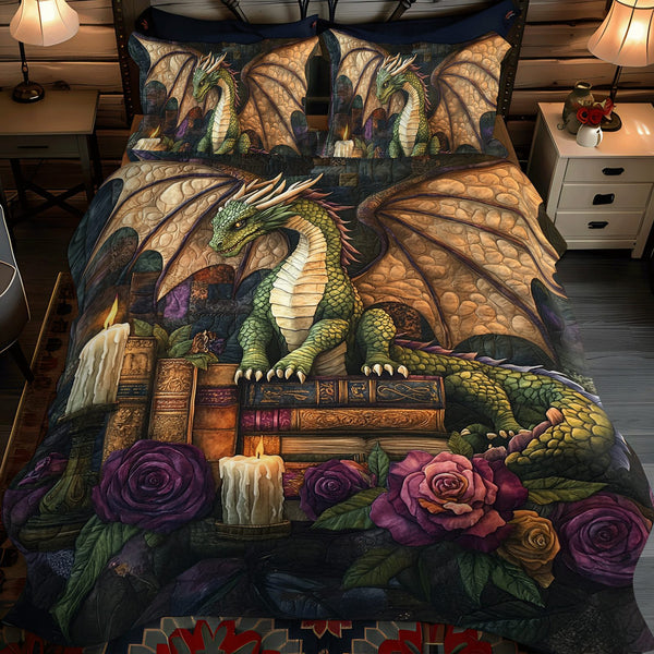 Scaled Sovereign quilted 3-piece bedding set on a made bed with two matching pillow shams