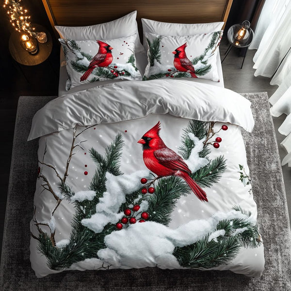 Scarlet Elegance quilted 3-piece bedding set on a made bed with two matching pillow shams