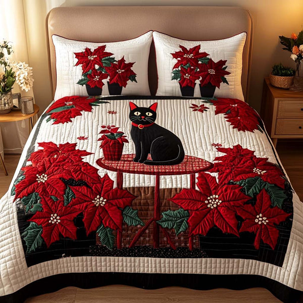 Scarlet Elegance quilted 3-piece bedding set on a made bed with two matching pillow shams
