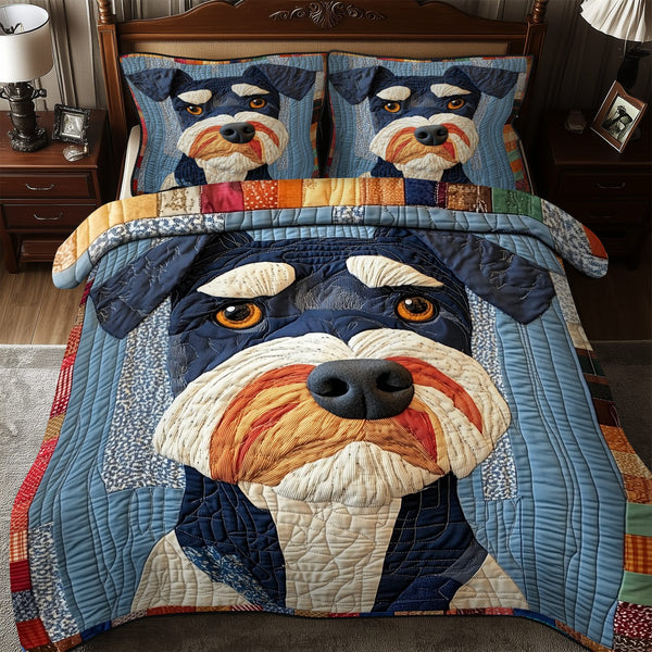 Schnauzer quilted 3-piece bedding set on a made bed with two matching pillow shams