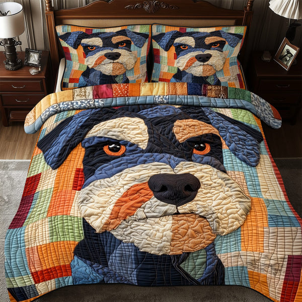 Schnauzer quilted 3-piece bedding set on a made bed with two matching pillow shams