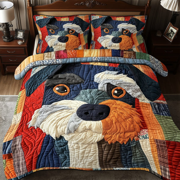 Schnauzer quilted 3-piece bedding set on a made bed with two matching pillow shams