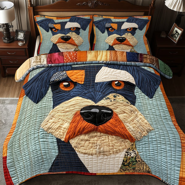 Schnauzer quilted 3-piece bedding set on a made bed with two matching pillow shams