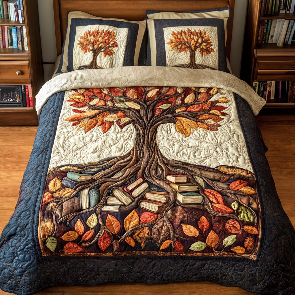 Scroll Softness quilted 3-piece bedding set on a made bed with two matching pillow shams