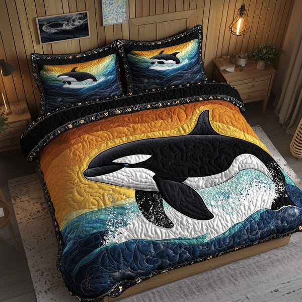 Sea Kings quilted 3-piece bedding set on a made bed in a light coastal bedroom