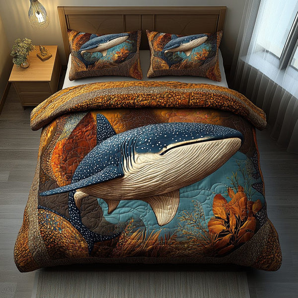 Sea Nomad quilted 3-piece bedding set on a made bed in a light coastal bedroom