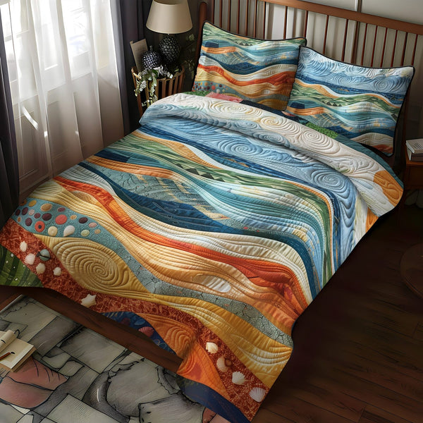 Seafoam Serenity quilted 3-piece bedding set on a made bed with two matching pillow shams