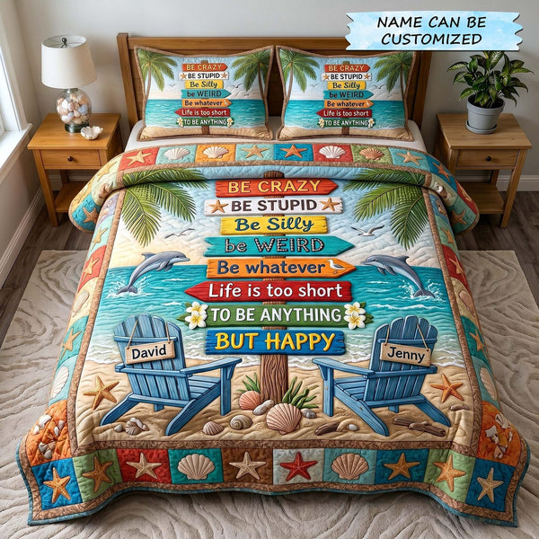 Seaside Together 3-Piece Quilted Bedding Set QTCUZ - Design 6 quilted 3-piece bedding set on a made bed in a light coastal bedroom