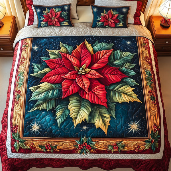 Seasonal Sparkle quilted 3-piece bedding set on a made bed with two matching pillow shams