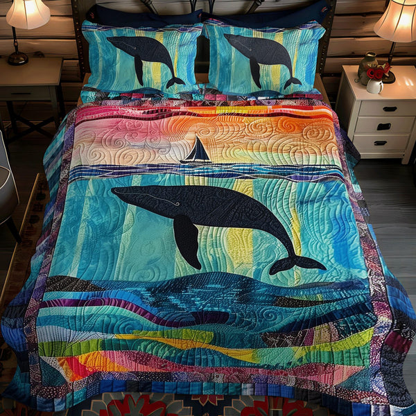 Serenade of the Seas quilted 3-piece bedding set on a made bed with two matching pillow shams
