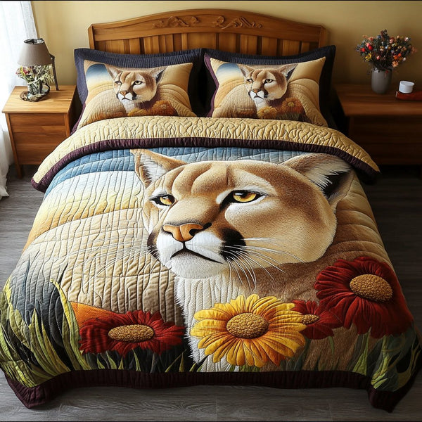 Serenade of the Wild quilted 3-piece bedding set on a made bed with two matching pillow shams