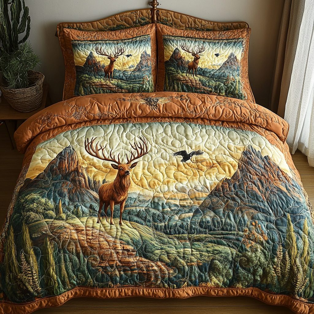 Serene Dominion quilted 3-piece bedding set on a made bed with two matching pillow shams