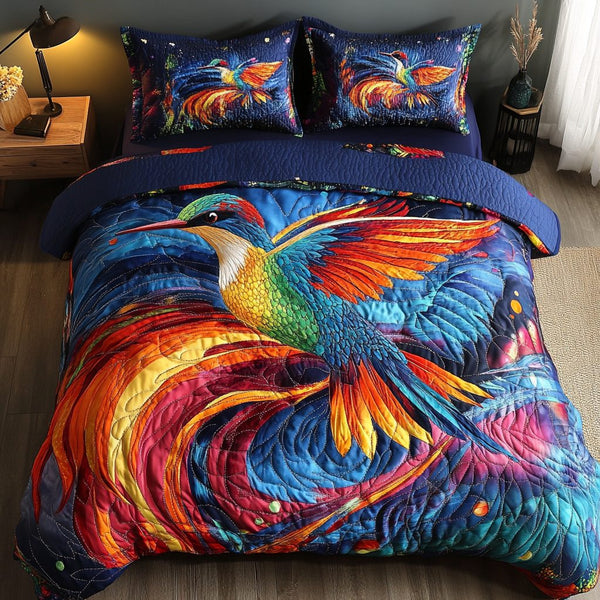Serene Flight quilted 3-piece bedding set on a made bed with two matching pillow shams