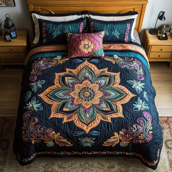 Serene Horizon quilted 3-piece bedding set on a made bed with two matching pillow shams