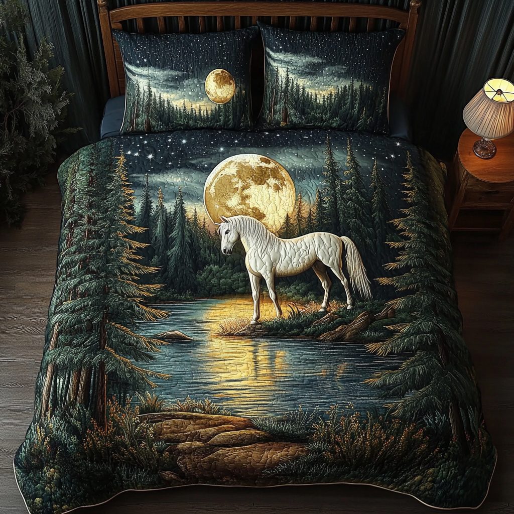 Serene Nature quilted 3-piece bedding set on a made bed with two matching pillow shams