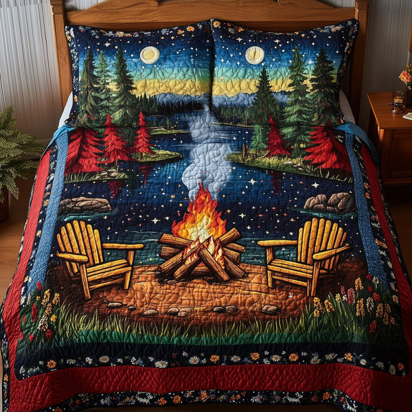 Serene Retreat quilted 3-piece bedding set on a made bed with two matching pillow shams