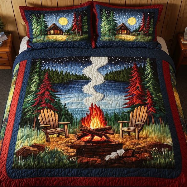 Serene Retreat quilted 3-piece bedding set on a made bed with two matching pillow shams
