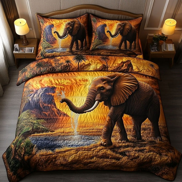Serene Safari Comfort quilted 3-piece bedding set on a made bed with two matching pillow shams