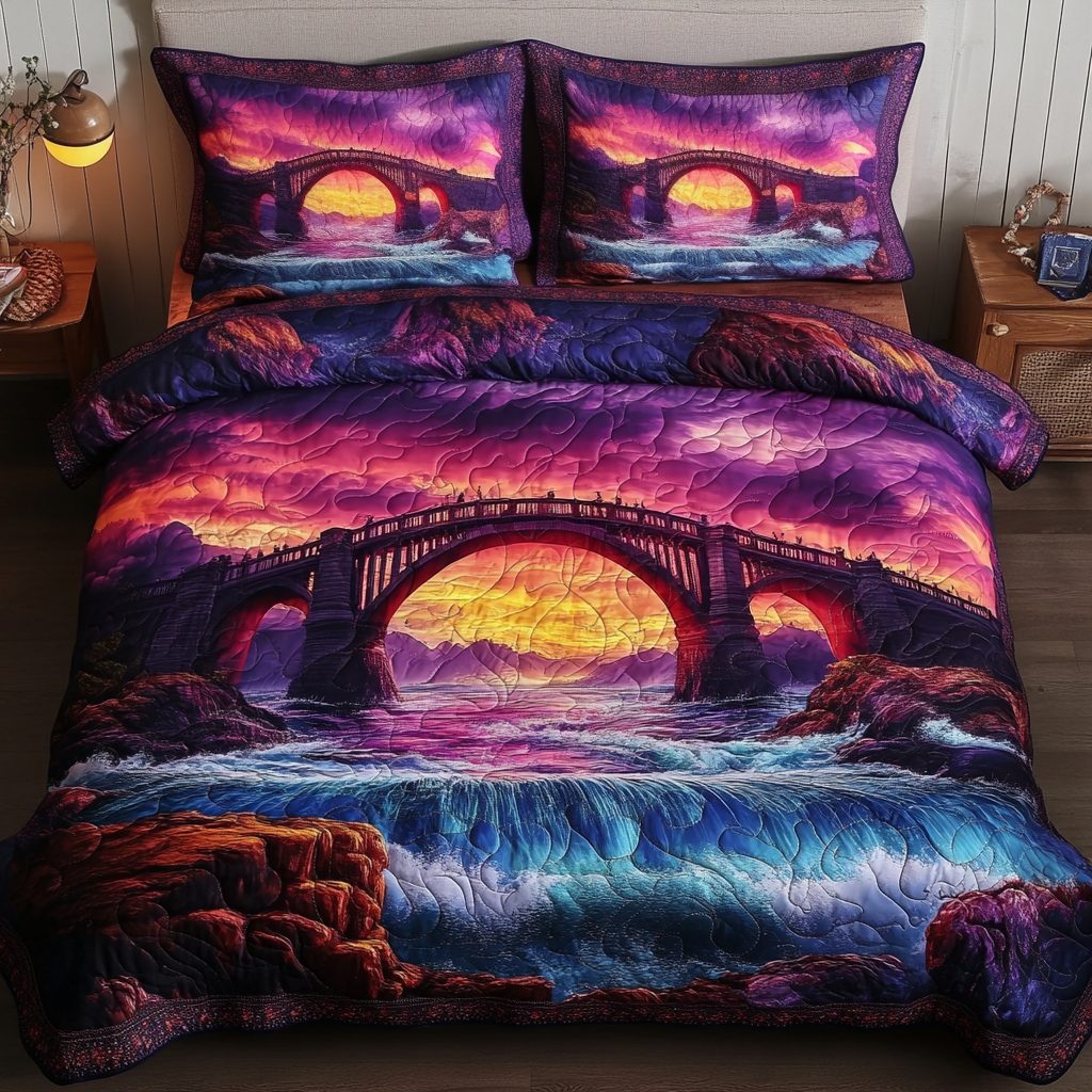 Serene View quilted 3-piece bedding set on a made bed with two matching pillow shams