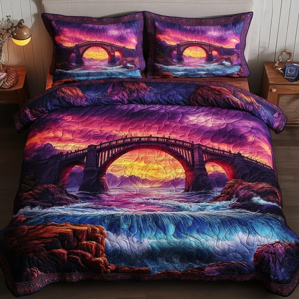 Serene View quilted 3-piece bedding set on a made bed with two matching pillow shams