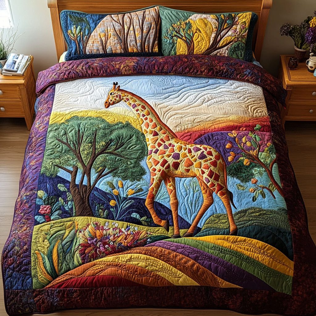 Serengeti Slumber quilted 3-piece bedding set on a made bed with two matching pillow shams