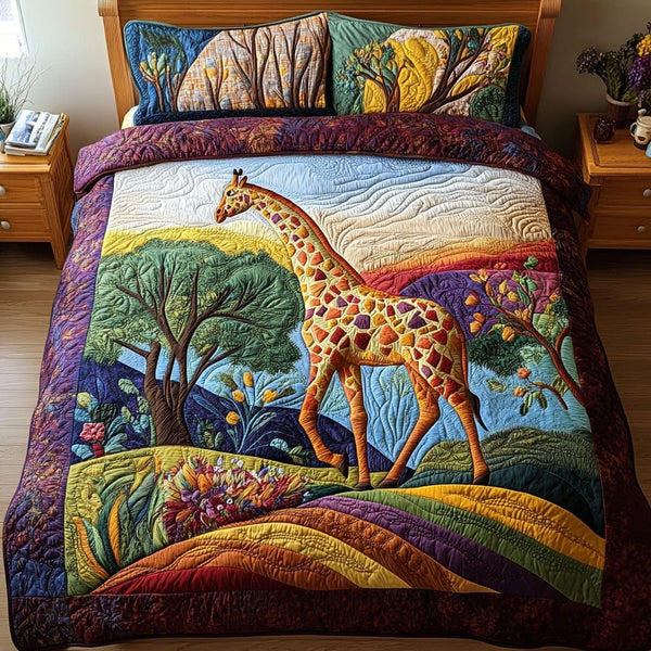 Serengeti Slumber quilted 3-piece bedding set on a made bed with two matching pillow shams