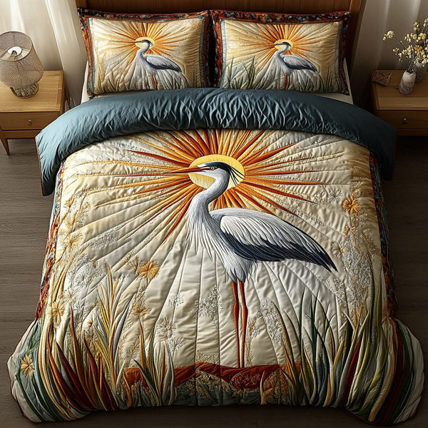 Serenity Shore quilted 3-piece bedding set on a made bed in a light coastal bedroom