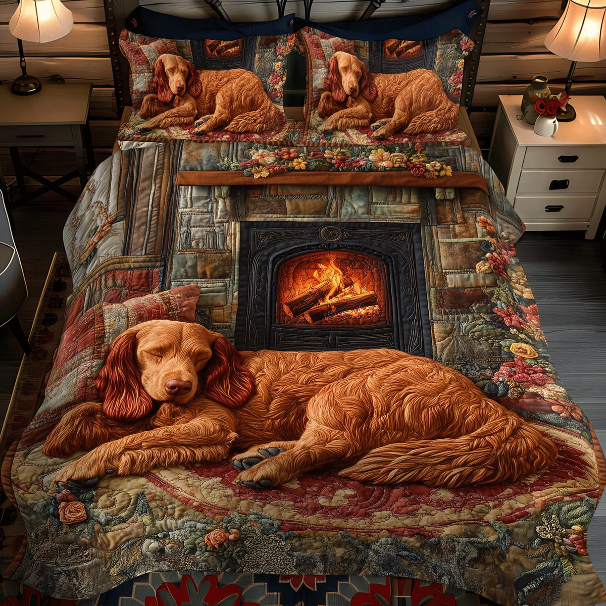 Setter Soul quilted 3-piece bedding set on a made bed with two matching pillow shams