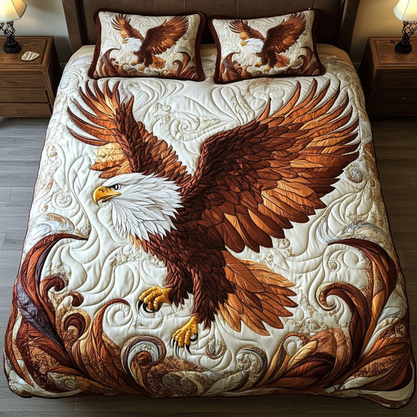Shadow Claw quilted 3-piece bedding set on a made bed with two matching pillow shams