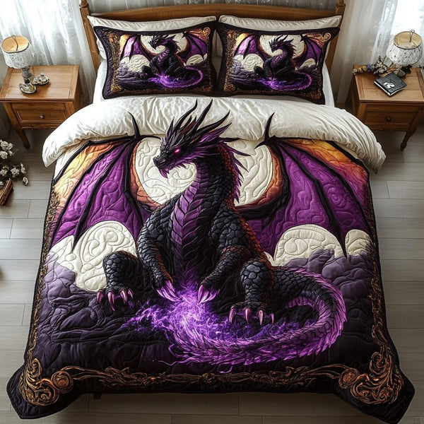 Shadow Flame quilted 3-piece bedding set on a made bed with two matching pillow shams