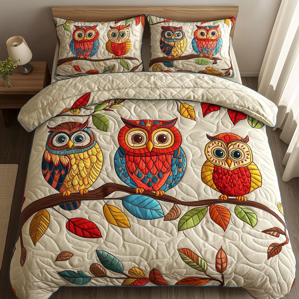 Shadow Flyer quilted 3-piece bedding set on a made bed with two matching pillow shams