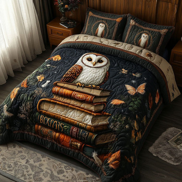 Shadow Glider quilted 3-piece bedding set on a made bed with two matching pillow shams
