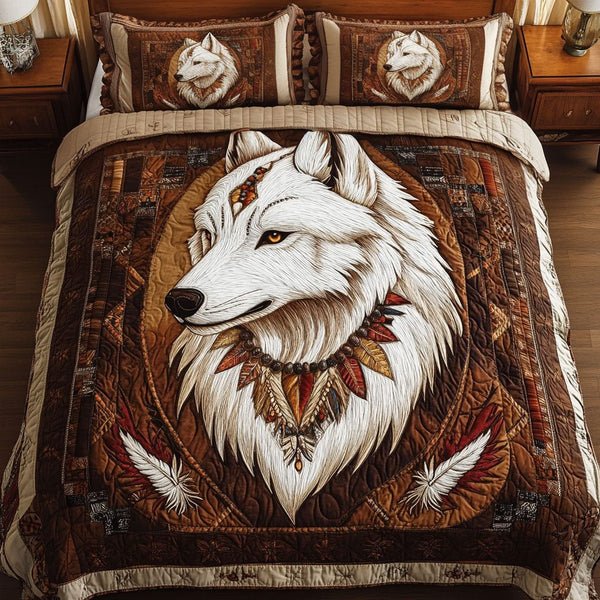 Shadow Prowler quilted 3-piece bedding set on a made bed with two matching pillow shams