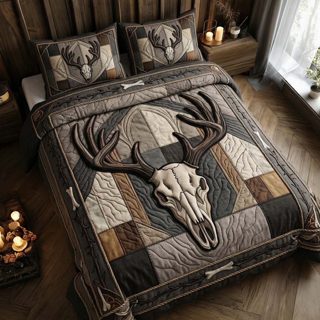 Shadow Rack quilted 3-piece bedding set on a made bed with two matching pillow shams