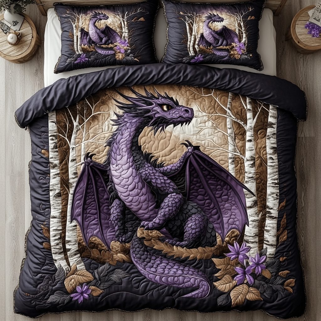 Shadow Roar quilted 3-piece bedding set on a made bed with two matching pillow shams