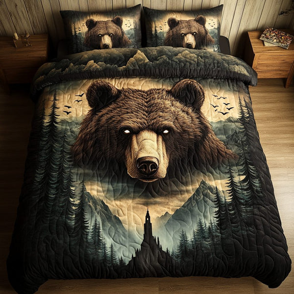 Shadow Roar quilted 3-piece bedding set on a made bed with two matching pillow shams