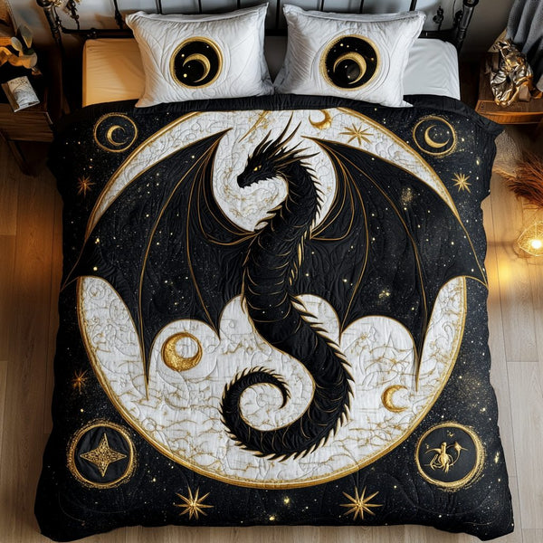 Shadow Scales quilted 3-piece bedding set on a made bed with two matching pillow shams