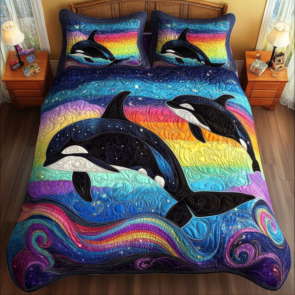 Shadow Serenade quilted 3-piece bedding set on a made bed with two matching pillow shams