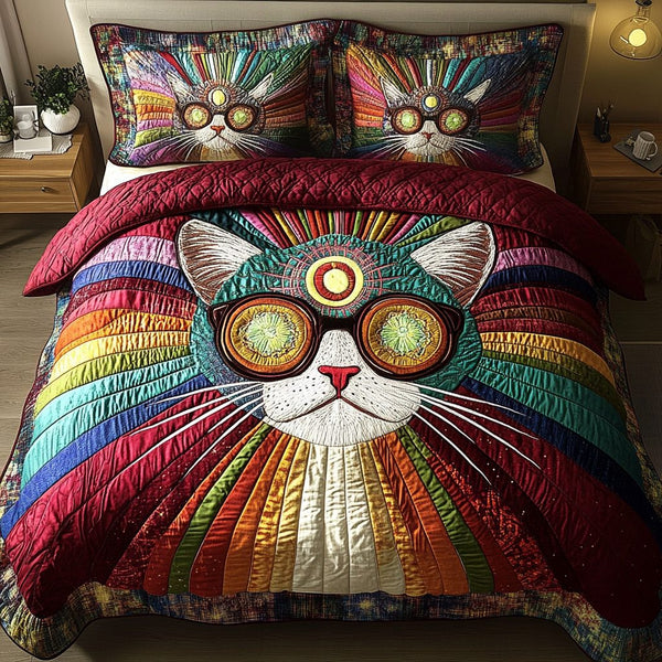 Shadow Stalker quilted 3-piece bedding set on a made bed with two matching pillow shams