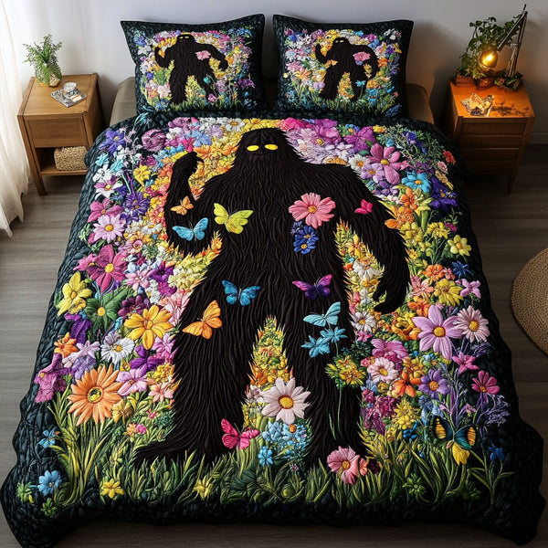Shadowed Path quilted 3-piece bedding set on a made bed with two matching pillow shams