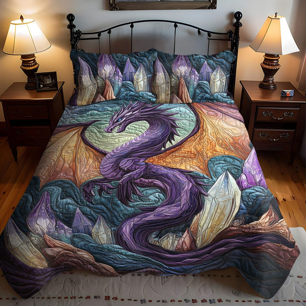 Shadowflame quilted 3-piece bedding set on a made bed with two matching pillow shams
