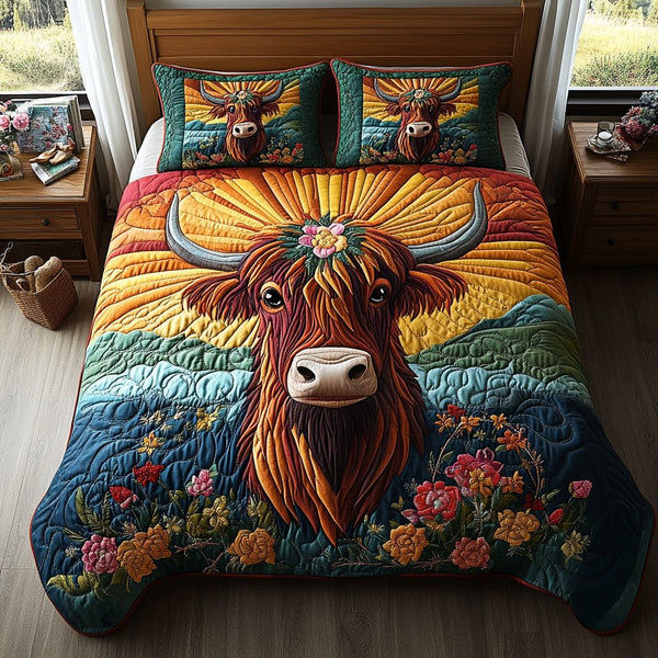 Shaggy Majesty quilted 3-piece bedding set on a made bed with two matching pillow shams